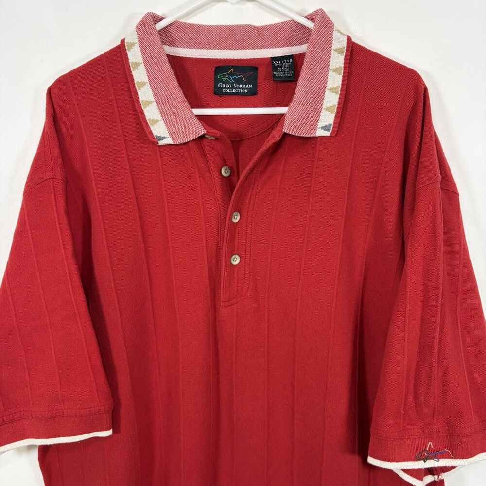Greg Norman Golf Polo Shirt Mens Size XXL 2XL Red Shark Tooth Collar Vintage 90s